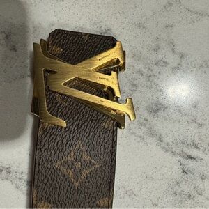 Louis Vuitton Brown Belt with Gold Monogram Buckle